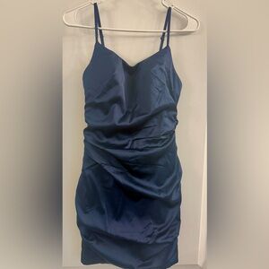 Navy Satin Mini Prom Dress